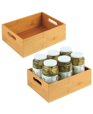 mDesign Bamboo Wood Compact Food Storage Bin with Handle - 12 x 9 x 4 - 2 Pack