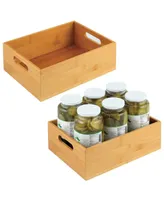 mDesign Bamboo Wood Compact Food Storage Bin with Handle