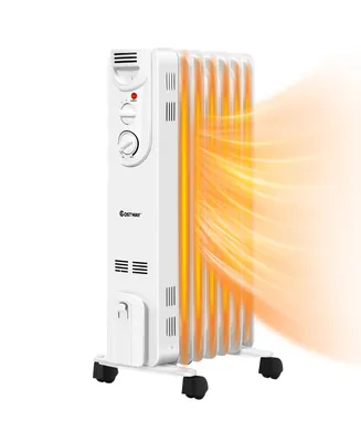 1500W Electric Indoor Oil Heater W/3 Heat Settings & Safe Protection