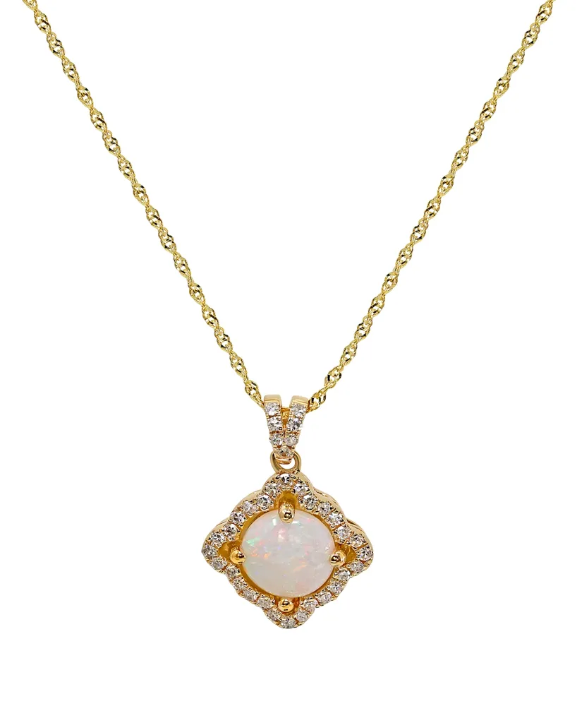 Opal (5/8 ct. t.w.) & Diamond (1/6 ct. t.w.) Halo Pendant Necklace in 14k Gold, 16" + 2" extender