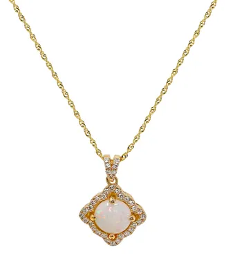 Opal (5/8 ct. t.w.) & Diamond (1/6 ct. t.w.) Halo Pendant Necklace in 14k Gold, 16" + 2" extender