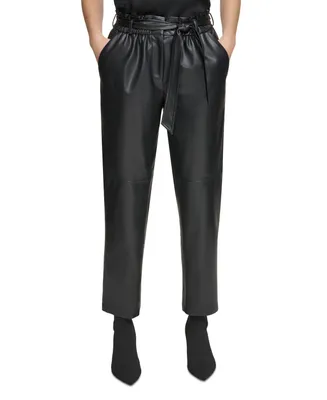 Calvin Klein Women's Tie-Waist Faux-Leather Pants