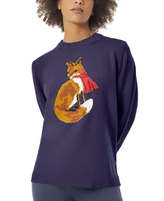 Jones New York Petite Fox Crewneck Ribbed-Hem Sweater