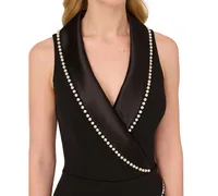 Adrianna Papell Women's Imitation Pearl Crepe Tuxedo Jumpsuit