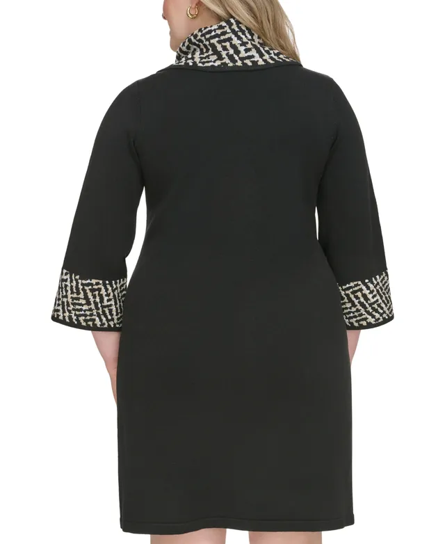 Jessica Howard Plus Size Contrast Cowlneck Sweater Dress