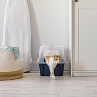 Iris Large Split-Hood Cat Litter Box with Scoop and Grate, Blue