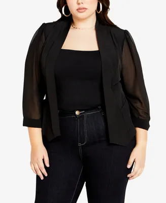 City Chic Trendy Plus Size Drapey 3/4-Length Sleeve Blazer Jacket
