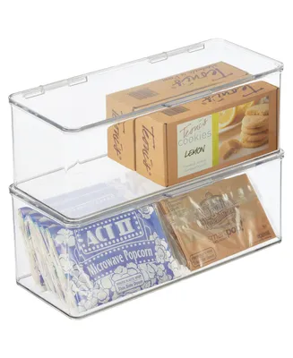 mDesign Kitchen Pantry/Fridge Storage Organizer Box - Hinged Lid, 2 Pack, Clear