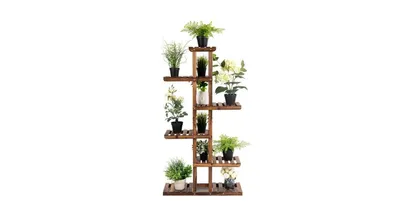 6 Tier Garden Wooden Shelf Storage Plant Rack Stand