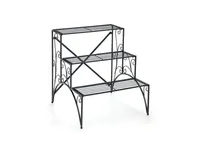 3-Tier Metal Plant Stand with Widened Grid Shelf for Porch Garden-Black