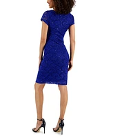 Connected Women's Lace Short-Sleeve V-Neck Dress
