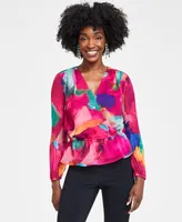 I.n.c. International Concepts Petite Printed Surplice-Neck Top, Created for Macy's