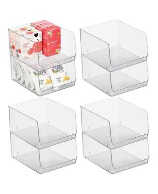 mDesign Wide Stackable Plastic Food Storage Organizer Bin - 8 Pack - Clear