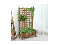 50 Inch Wood Planter Box with Trellis Mobile Raised Bed for Climbing Plant