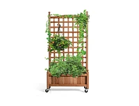 50 Inch Wood Planter Box with Trellis Mobile Raised Bed for Climbing Plant