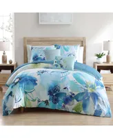 Bebejan Watercolor Blue Bedding 200 Thread Count 100% Cotton Sateen 5 Piece Queen Size Reversible Comforter Set