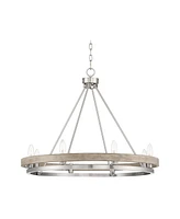 Possini Euro Design Lora Brushed Nickel Graywood Wagon Wheel Chandelier Lighting 29 1/4" Wide Farmhouse Rustic 8-Light Fixture for Dining Room Living
