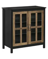 Homcom Kitchen Sideboard, Glass Door Buffet Cabinet, Accent Cupboard with Adjustable Storage Shelf for Living Room, Black Wood Grain