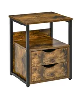 Homcom Industrial Side Table, End Table with 2 Drawers, Brown