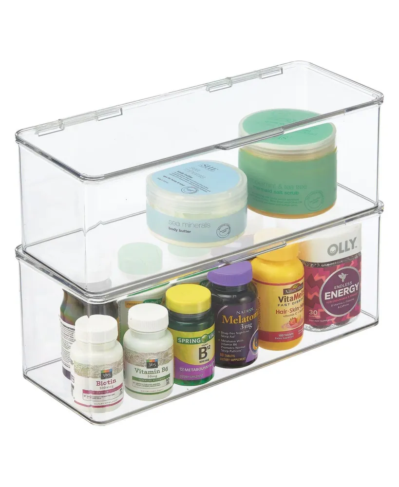 MDesign Plastic Bathroom Vanity Organizer Bin Box with Hinged Lid, 2 Pack,  Clear