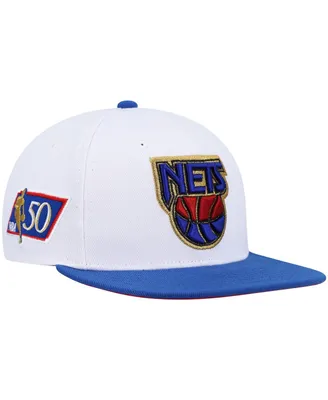 Men's Mitchell & Ness White, Blue New Jersey Nets Hardwood Classics 50th Anniversary Snapback Hat