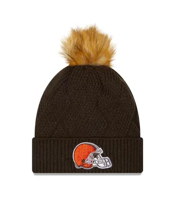 Women's New Era Brown Cleveland Browns Snowy Cuffed Knit Hat with Pom