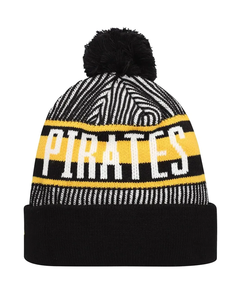 Men's New Era Black Pittsburgh Pirates Striped Cuffed Knit Hat with Pom