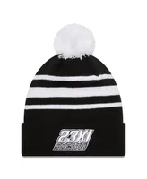 Men's New Era Black, White Kurt Busch Knit Pom Cuff Beanie