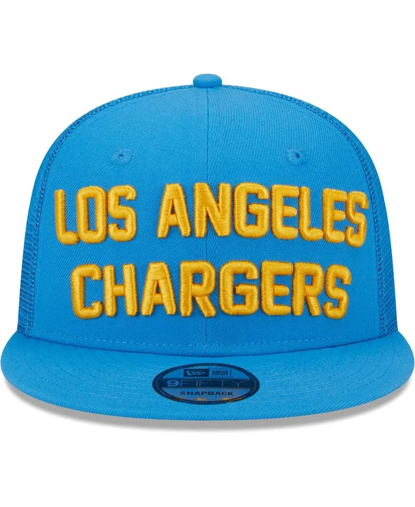 Men's New Era Powder Blue Los Angeles Chargers Stacked Trucker 9FIFTY Snapback Hat