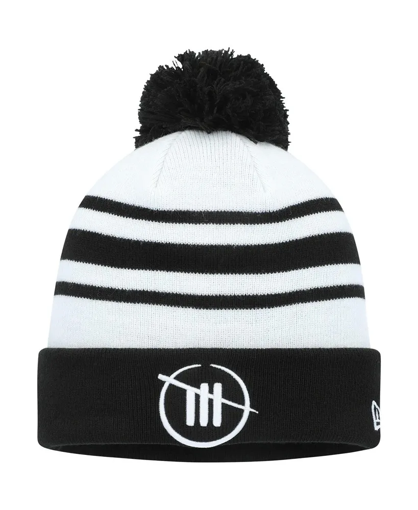 Men's New Era White, Black Trackhouse Racing Team Collection Cuffed Knit Hat with Pom