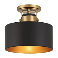 Possini Euro Design Courtney Modern Industrial Ceiling Light Semi Flush-Mount Fixture 10" Wide Soft Gold Metal Matte Black Drum Shade for Bedroom Kitc