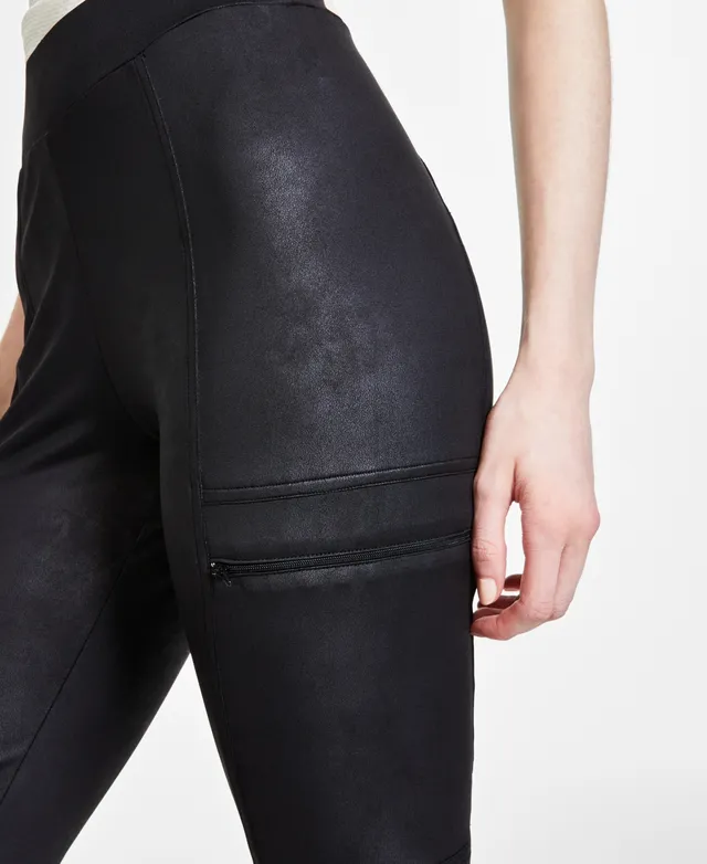 Bar Iii Women's Coated Zipper-Pocket Leggings, Created for Macy's