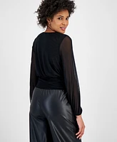 Bar Iii Women's Mesh Blouson Top, Created for Macy's