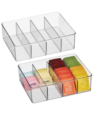 mDesign Plastic Divided Kitchen Tea Bag Storage Organizer Bin - 2 Pack- Clear
