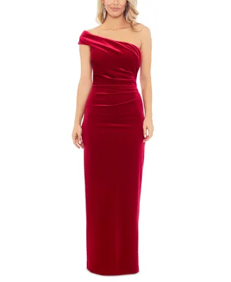 Xscape Women's One-Shoulder Ruched Velvet Gown