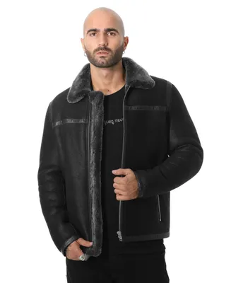 Furniq Uk Men's Leather Banded Sheepskin Casual Jacket