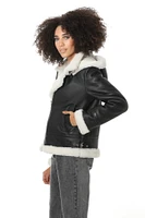 Furniq Uk Women's Detachable Hooded Shearling Jacket