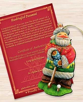 Designocracy Golfer Santa Christmas Wooden Ornaments Holiday Decor Set of 2 G. DeBrekht