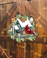 Designocracy Winter Cardinals Christmas Wooden Door Hanger Wall Decor S. Winget