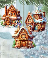 Designocracy Fairy Tale Houses Christmas Wooden Ornaments Holiday Decor Set of 3 G. DeBrekht