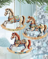 Designocracy Rocking Horses Christmas Wooden Ornaments Holiday Decor Set of 3 G. DeBrekht