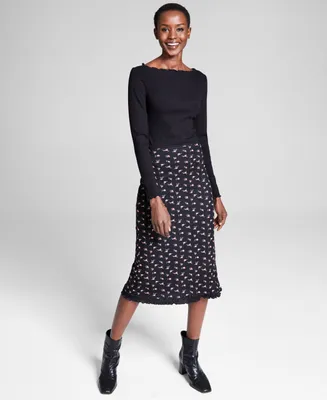 And Now This Women's Floral-Print Mesh Midi Skirt, Created for Macy's