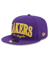 Men's New Era Purple Los Angeles Lakers Golden Tall Text 9FIFTY Snapback Hat