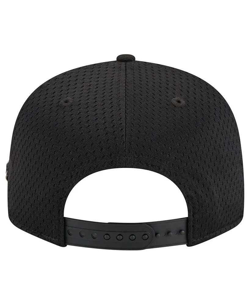 Men's New Era Black Golden State Warriors Post-Up Pin Mesh 9FIFTY Snapback Hat
