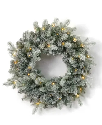 Seasonal Spruce 24" Pre-Lit Pe Mixed Pvc Wreath, 212 Tips, 50 Warm White Led with Battery Operated