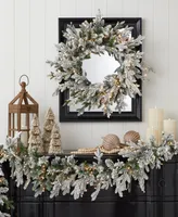 Seasonal Dandan Flocked Pine 9' Pre-Lit Pe Mixed Pvc Garland with 560 Tips, 300 Warm Led Lights