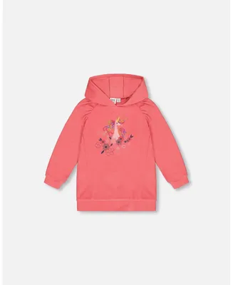 Girl Super Soft Brushed Heavy Jersey Long Sleeve Hooded Tunic Coral - Child