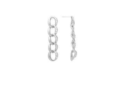 Rivka Friedman Rhodium Chain Link + Cubic Zirconia Dangle Earrings