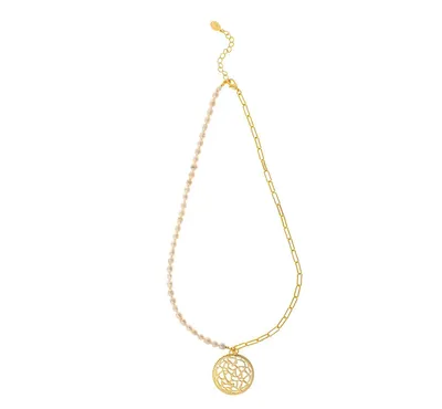 Rivka Friedman Pearl & Chain Medallion Drop Necklace