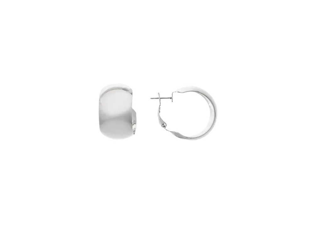 Rivka Friedman White Rhodium Clad Polished Wide Hoop with Omega Back